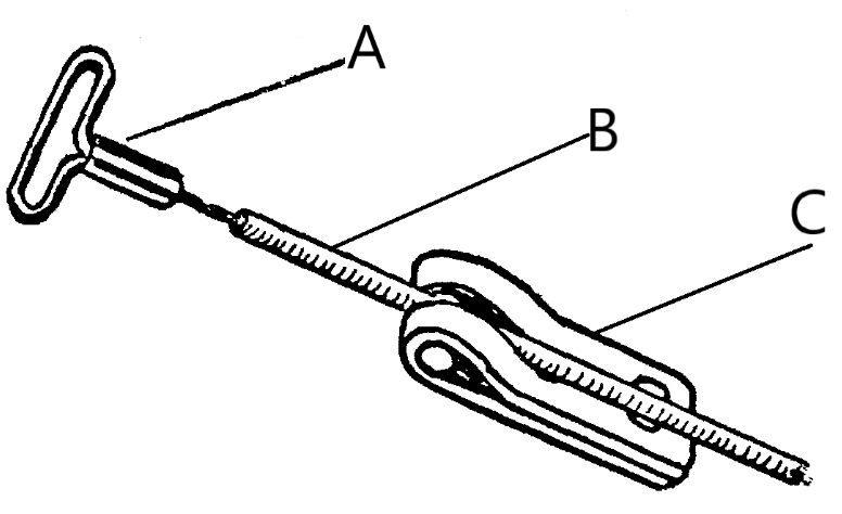 <p>Using the picture of a cable below, name each of the labeled components (A-C).</p>