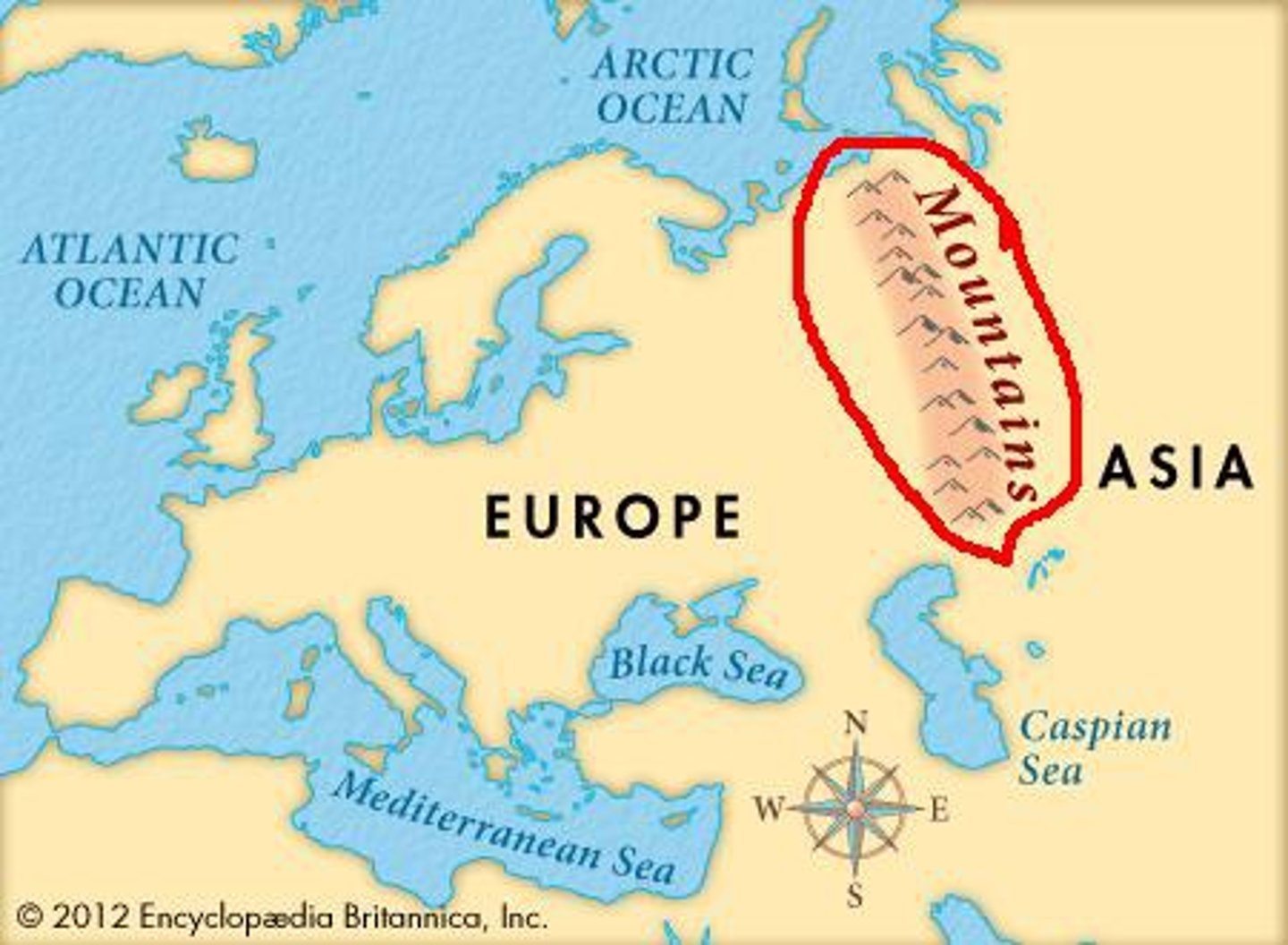 <p>A mountain range in western Russia running north to south</p>