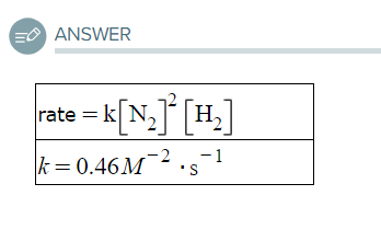 <p><span>Some measurements of the initial rate of a certain reaction are given in the table below.</span></p><blockquote><table style="minWidth: 75px"><colgroup><col><col><col></colgroup><tbody><tr><th colspan="1" rowspan="1"><p><span>[N<sub>2</sub>]</span></p></th><th colspan="1" rowspan="1"><p><span>[H<sub>2</sub>]</span></p></th><th colspan="1" rowspan="1"><p><span>initial rate of reaction</span></p></th></tr><tr><td colspan="1" rowspan="1"><p><span>1.70</span><em><span>M</span></em></p></td><td colspan="1" rowspan="1"><p><span>0.216</span><em><span>M</span></em></p></td><td colspan="1" rowspan="1"><p><span>0.287 </span><em><span>M/</span></em><span>s</span></p></td></tr><tr><td colspan="1" rowspan="1"><p><span>8.44</span><em><span>M</span></em></p></td><td colspan="1" rowspan="1"><p><span>0.216</span><em><span>M</span></em></p></td><td colspan="1" rowspan="1"><p><span>7.07 </span><em><span>M/</span></em><span>s</span></p></td></tr><tr><td colspan="1" rowspan="1"><p><span>1.70</span><em><span>M</span></em></p></td><td colspan="1" rowspan="1"><p><span>0.0778</span><em><span>M</span></em></p></td><td colspan="1" rowspan="1"><p><span>0.103 </span><em><span>M/</span></em><span>s</span></p></td></tr></tbody></table></blockquote><p><span>Use this information to write a rate law for this reaction, and calculate the value of the rate constant </span><em><span>k</span></em><span>.</span></p><p><span>Round your value for the rate constant to 2 </span>significant digits. Also be sure your answer has the correct unit symbol.<br></p>