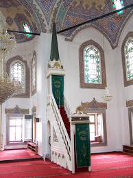 A pulpit in a mosque from which the sermon is delivered.