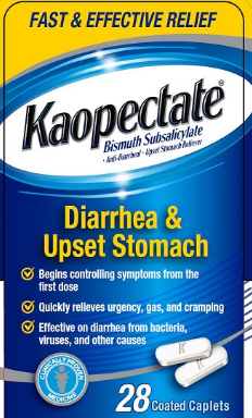 <p>Bismuth subsalicylate (BSS, Pepto Bismol, Kaopectate)</p>