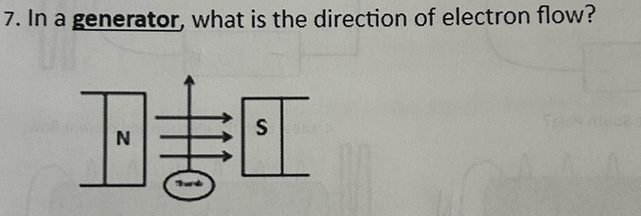 <p>In a generator, what is the direction of electron flow</p>