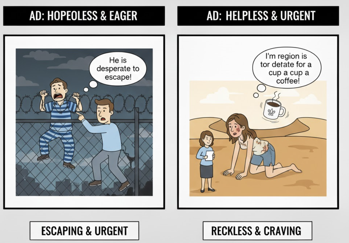 <ol><li><p> </p></li></ol><p>Tuyệt vọng, không còn hy vọng.</p><ol start="2"><li><p> </p></li></ol><p>Liều lĩnh, đánh liều (vì quá cần thiết).</p><ol start="3"><li><p> </p></li></ol><p>Rất khao khát/Rất cần cái gì đó.</p><p><strong>Dạng liên quan:</strong></p><ul><li><p><strong>Desperately</strong> (Trạng từ: Một cách tuyệt vọng/Rất nhiều)</p></li><li><p><strong>Desperation</strong> (Danh từ: Sự tuyệt vọng)</p></li></ul><p><strong>Ngữ cảnh:</strong></p><ul><li><p>dùng khi mô tả một tình thế hiểm nghèo, hoặc dùng theo cách nói quá (hyperbole) để thể hiện sự mong muốn mãnh liệt.</p></li></ul><p></p>