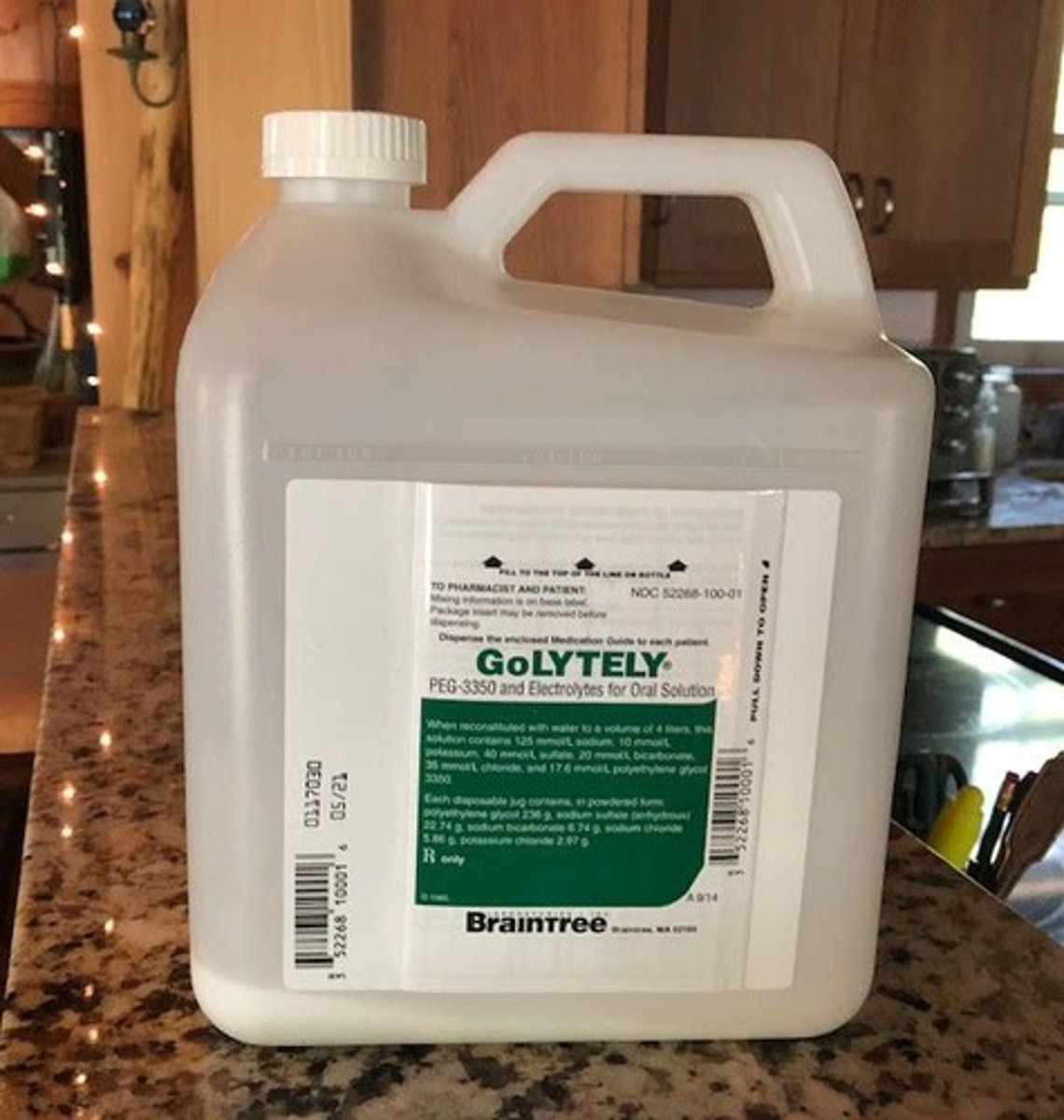 <p>polyethylene glycol (bowel evacuant)</p><p>given to a patient the day before (24 hours) their colonoscopy to irrigate the whole bowel so its empty for the colonoscopy</p>
