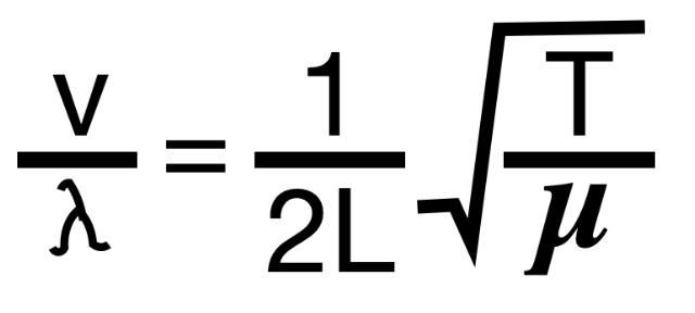 T is tension. µ is the mass per unit length. V is the wave speed.