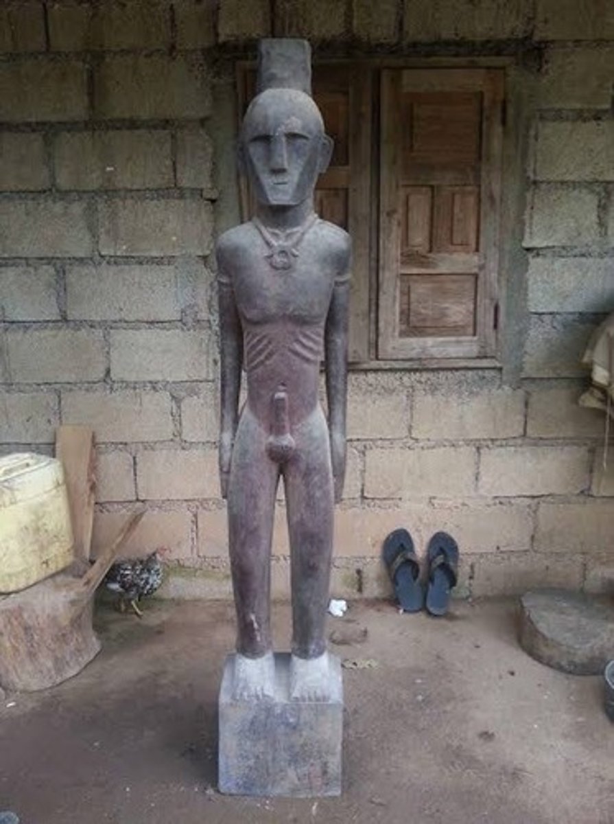 <p>Central post/king post in an ifugao house of the same carved human figure as the bulul</p>
