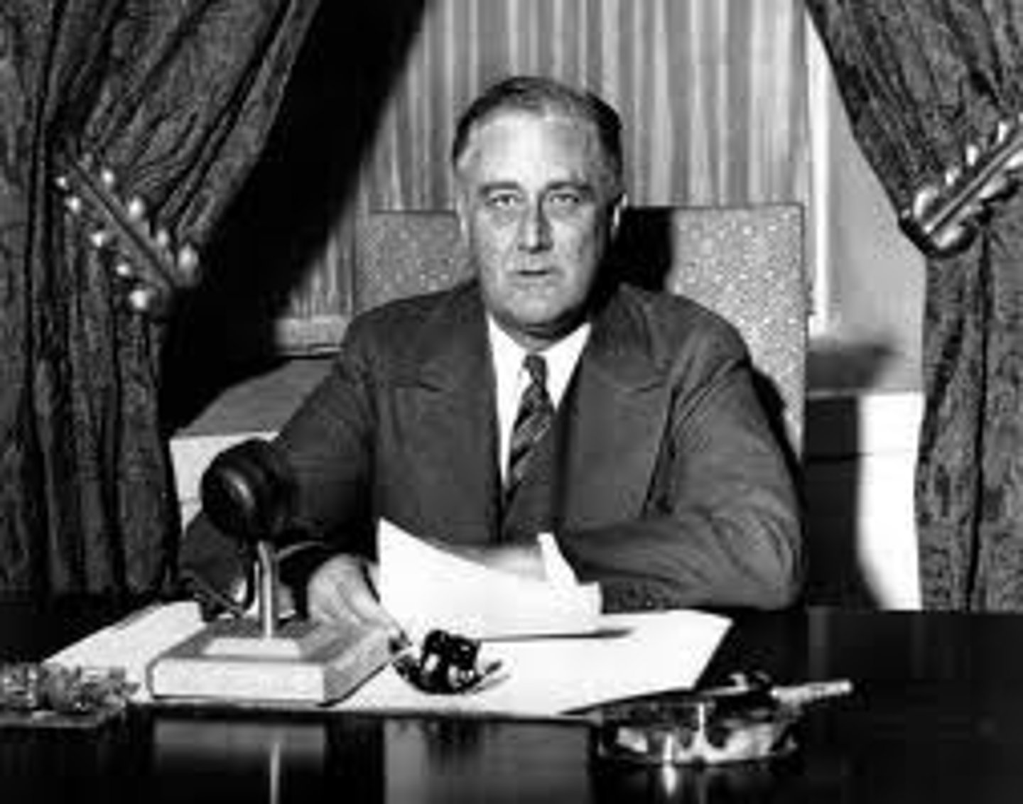 <p>The thirty-second president of the United States, Franklin Roosevelt was the only American president to be elected to four terms of office. He first won the presidency against Republican incumbent Herbert Hoover in 1932 in the depths of the Great Depression and was credited with having developed a program, called the New Deal, that shepherded the nation out of crisis. When World War II broke out in Europe, he steered the United States into the war, which in the end proved more effective than the New Deal in helping the nation recover from difficult economic times. His gallant struggle against polio and his enormous talents as a politician made him a beloved leader for a dozen difficult years in the nation's history.</p>