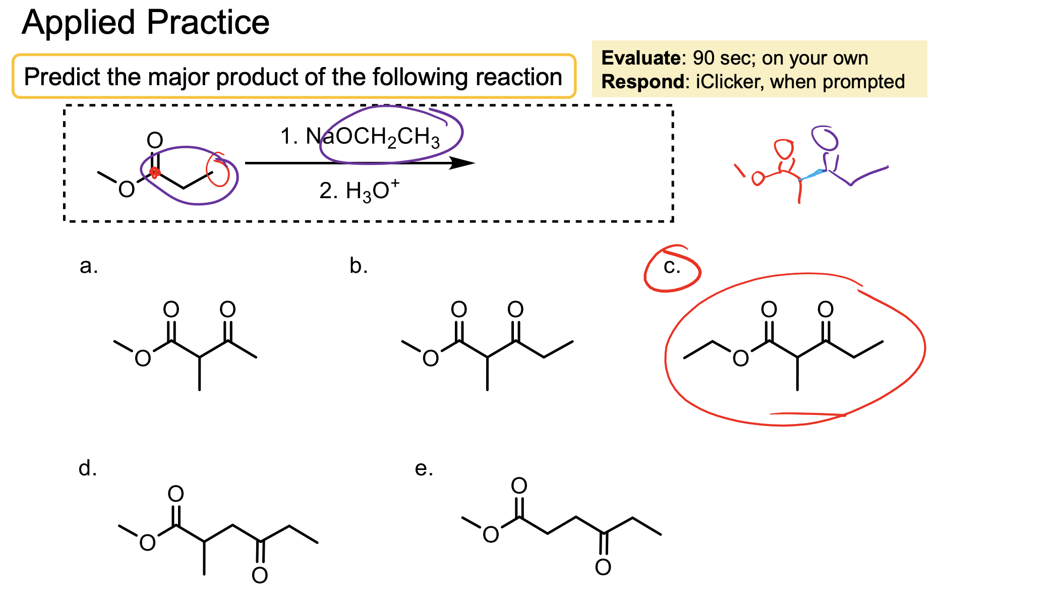 <p>If the R group does not match the ester, it will undergo transesterification which will then cause that molecule to react with itself.</p><ul><li><p>This is why we need the R groups on the ester to match. </p></li></ul><p></p>