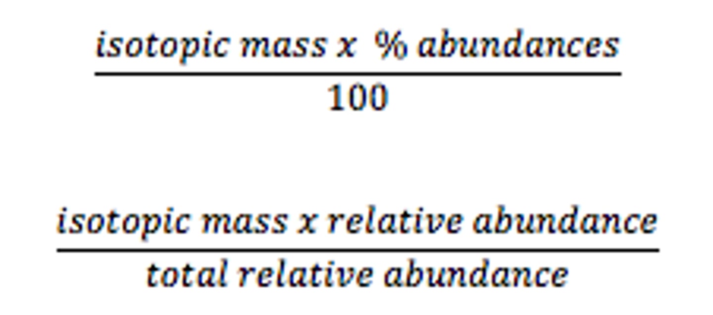 <p>sum of (isotope mass x isotope abundance) / sum of abundances</p>