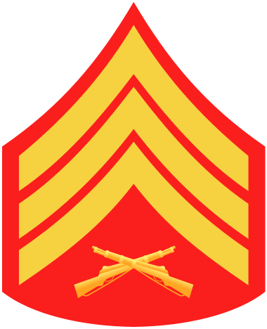 <p>E-5: 3 Chevrons, Crossed Rifles</p>