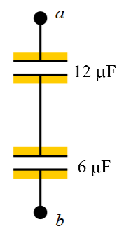 <p><span><span>A 12-µF capacitor and a 6-µF capacitor are connected together as shown. What is the equivalent capacitance of the two capacitors as a unit?</span></span></p><p><span><span>A. Ceq = 18 µF</span></span></p><p><span><span>B. Ceq = 9 µF</span></span></p><p><span><span>C. Ceq = 6 µF</span></span></p><p><span><span>D. Ceq = 4 µF</span></span></p><p><span><span>E. Ceq = 2 µF</span></span></p>