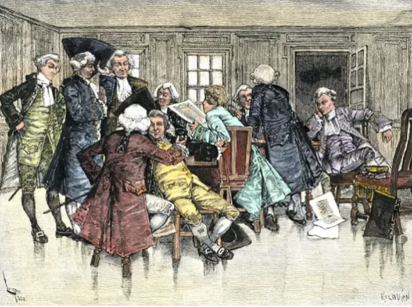<p>Local gatherings in New England colonies where community members discussed and decided on issues, reflecting early democratic practices. </p>