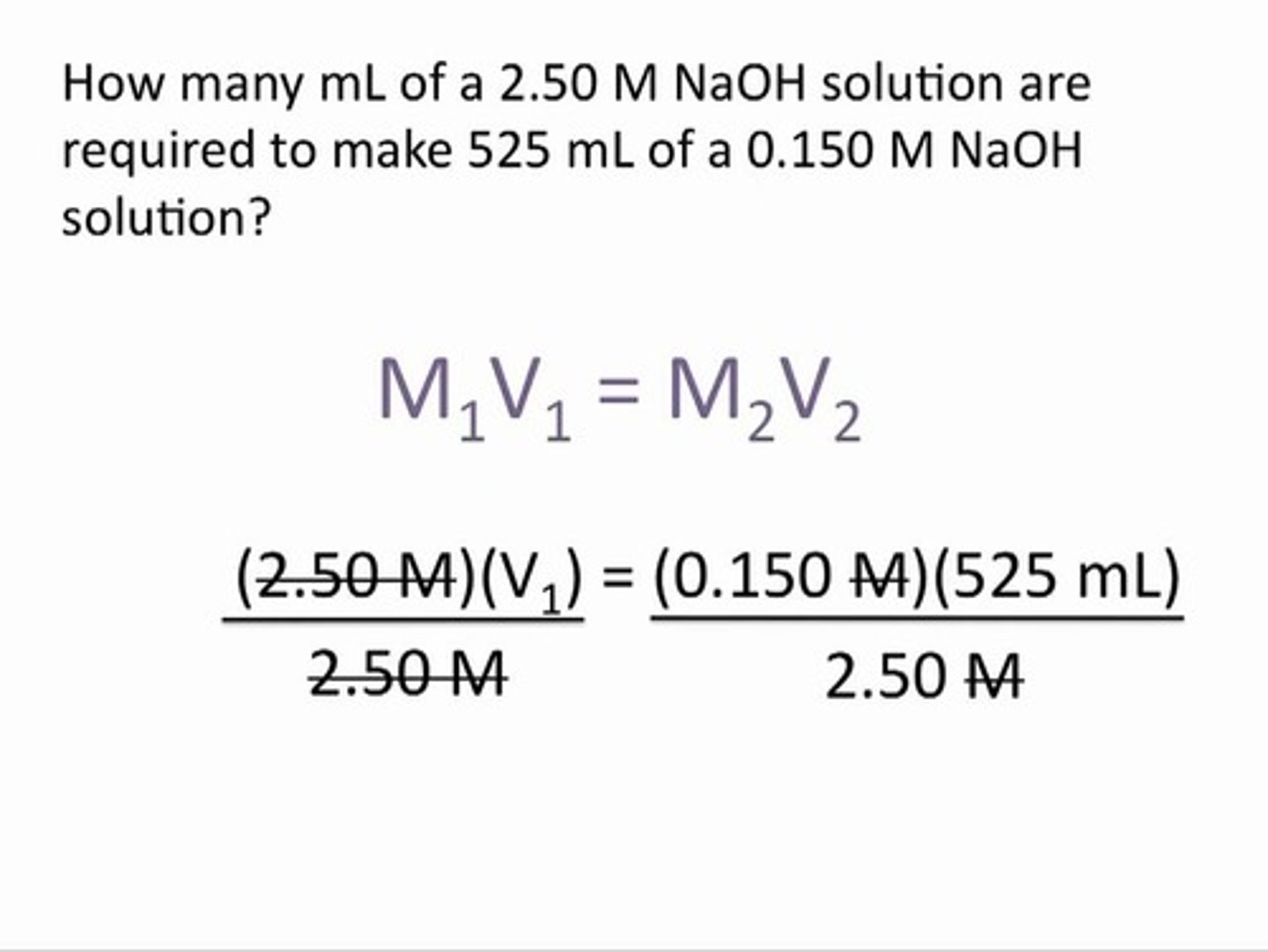 <p>M1V1 = M2V2</p>