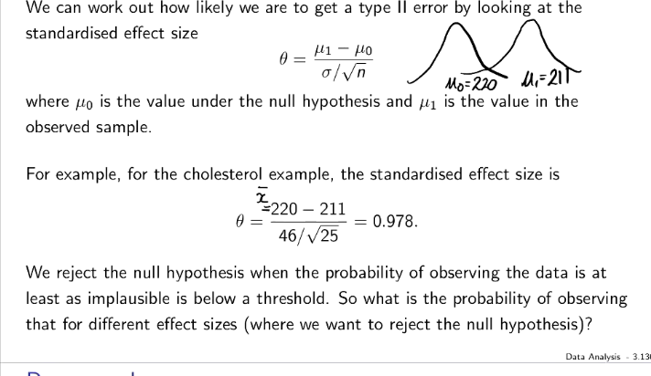 <p>ß is when we do not reject H0 when H1 is true.<br><br>The power = 1-ß, which is the probability of avoiding the type 2 error.</p>