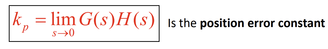 <p>amount of steady state error of the system when stimulated by a unit input</p>