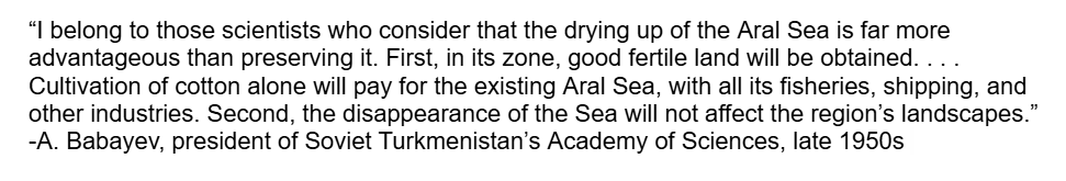 What war just ended prior to the quote about the drying up of the Aral Sea?