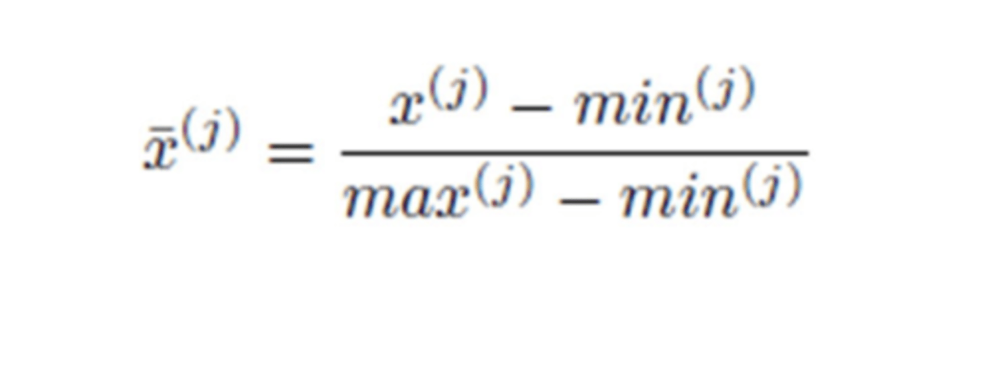 <p>converting the range of values into a standard range <br>- increases the speed of learning <br>- reduces the computing power</p>