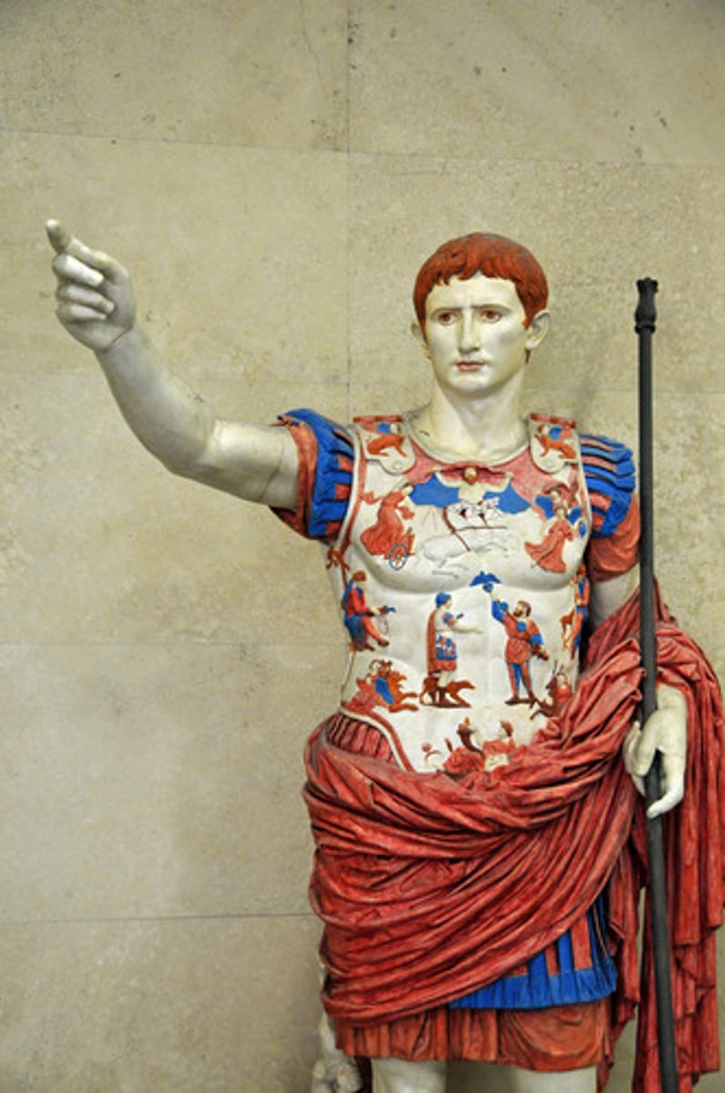 <p>The great-nephew and adopted son of Julius Caesar who emerged as sole ruler of the Roman state at the end of an extended period of civil war (r. 31 B.C.E.-14 C.E.).</p>
