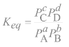 <p><strong>K<sub>eq</sub> = (products)<sup>m</sup>/(reactants)<sup>n</sup></strong>; K<sub>eq</sub>is equilibrium constant</p>