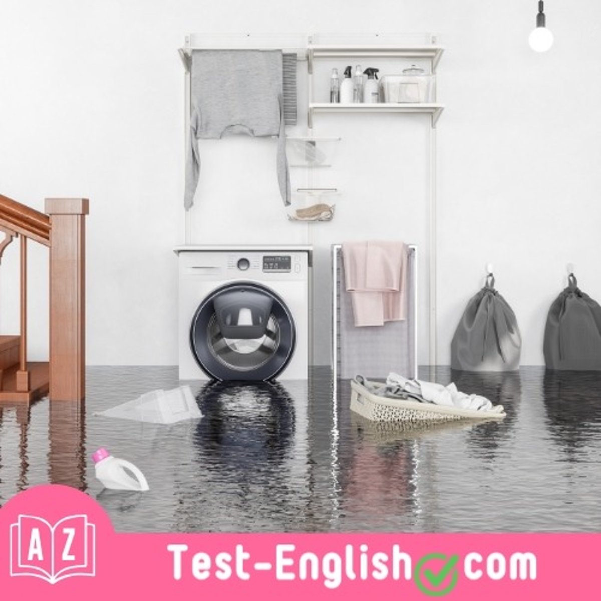 <p>The tap was left running and now the bathroom is _____.</p>