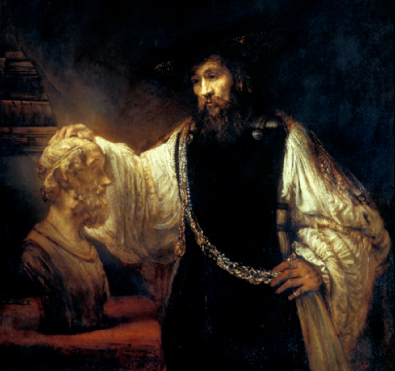 <p>Aristotle Contemplating the Bust of Homer, NYC, The Met, 1653</p>