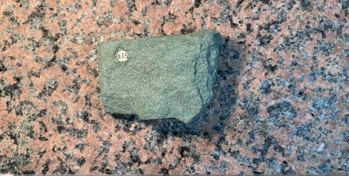 <p>what is rock add heat and pressure</p><p>hint: individual grains with naked eye gray green in color</p>