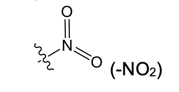 <p>Nitro: weakly polar, increase solubility of 2-3 carbons</p>