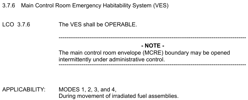 <p>OPERABLE</p><p></p><p>MODES 1, 2, 3, 4, Moving Fuel(irregardless MODE)</p>