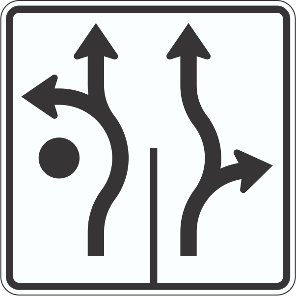 When approaching a multi-lane roundabout get in the appropriate lane well in advance of the roundabout. Lane use signs will always show which lanes can be used for different turns.