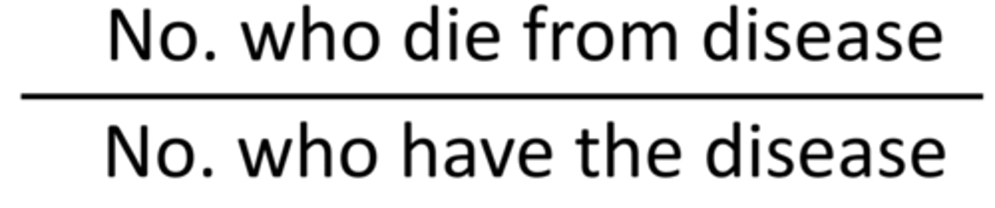 <p>- Proportion of deaths within a designated population of cases over the course of the disease</p>