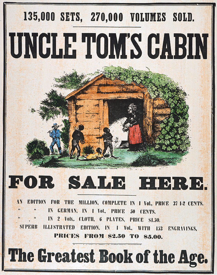 <p>Uncle Tom’s Cabin</p><p>Harriet Beecher Stowe 1850s. Sold 100,000 copies in first year. Fictional account in response to Fugitive Slave Act that humanized slaves and increased abolitionists. Outraged south</p><p>“So you’re the little lady who started the Civil War” </p>