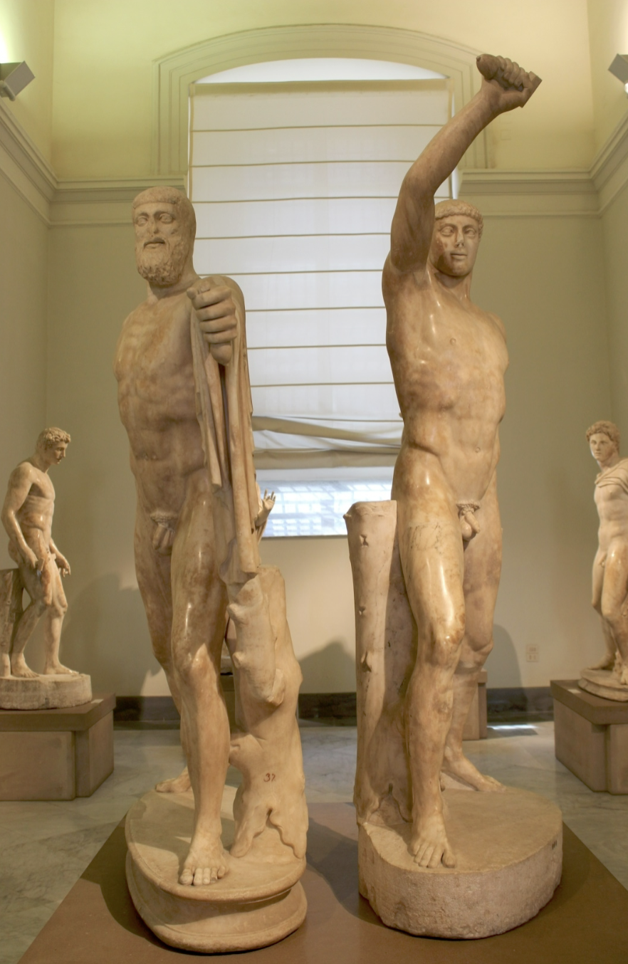<ul><li><p>What is this?</p></li><li><p>Who are the figures depicted in the image?</p></li><li><p>Who made the statues?</p></li><li><p>When was this sculpted?</p></li><li><p>Who was this returned to? When?</p></li><li><p>What is the story behind this statue?</p></li></ul><p></p>
