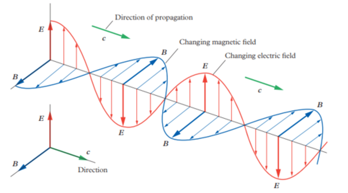<p>A wave produced by the oscillation of an electric charge, which radiates out at the speed of light as perpendicular electric and magnetic waves.</p>
