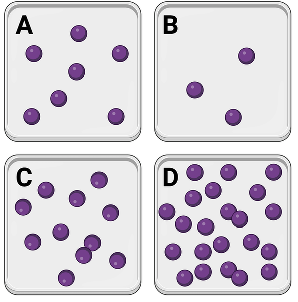 <p><span>In which container would you expect to observe the greatest number of interactions between molecules?</span></p>