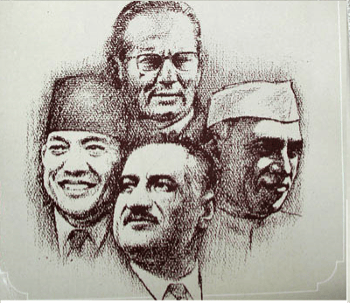 <p>- Nehru (India's PM)<br>- Sukarno (Indonesia's first president)<br>- Nasser (Egypt's president)<br>- Tito (Yugoslavia's president)<br><br>also...<br>- U Nu (Burma's PM)<br>- Nkrumah (Ghana's president)</p>