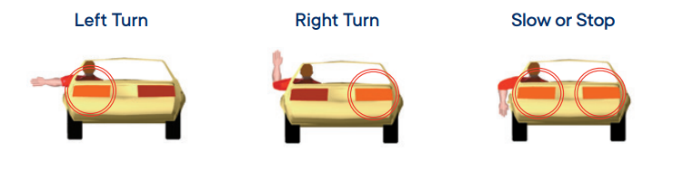 <p>Hand signal when…</p><ol><li><p>Your signal lights are not working</p></li><li><p>Bright lights make your signal lights hard to see</p></li></ol>
