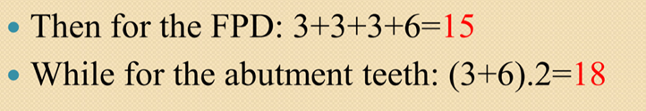 <p>Total coefficient for FPD is less than abutments so this is good </p>