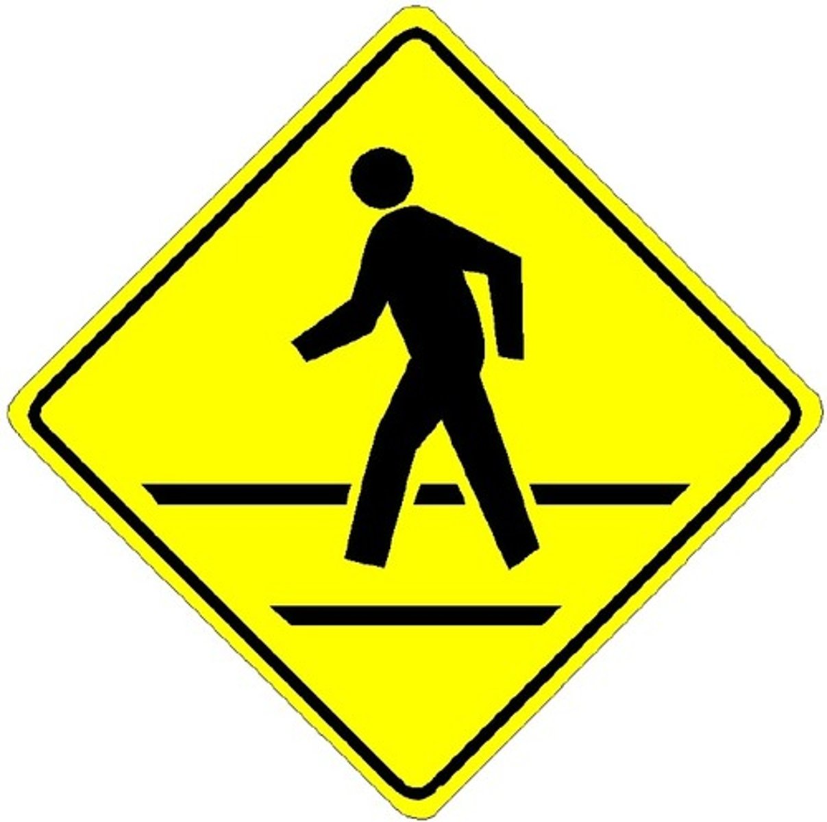 <p>Watch for people crossing the street. Slow down or stop if necessary. Remember that people crossing the street on the pedestrian crossing have the right of way. Slowing down is important since pedestrians may be obscured by parked vehicles and you may not see them the moment they enter the roadway.</p>