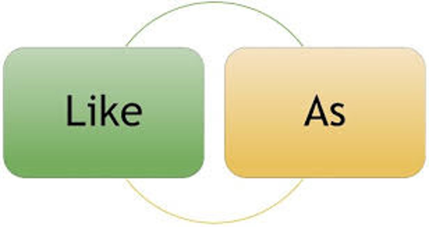 <p>like; as</p>