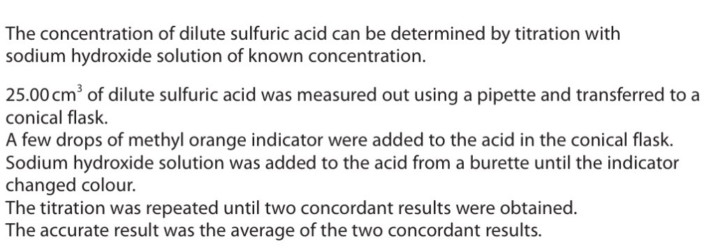 <p>Describe the colour change seen at the end points of this titration.</p>