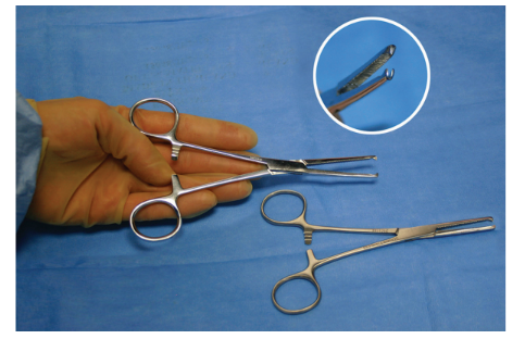 <p>Nickname: Straight Kocher</p><p>Use: Grasps medium tissue, clamps vessels, found in most sets- General, Ortho, GYN, use in pattern- clamp-clamp-cut-tie.</p><p>Features: Tips with full serrations, rat tooth 1×2, variations in lengths</p>