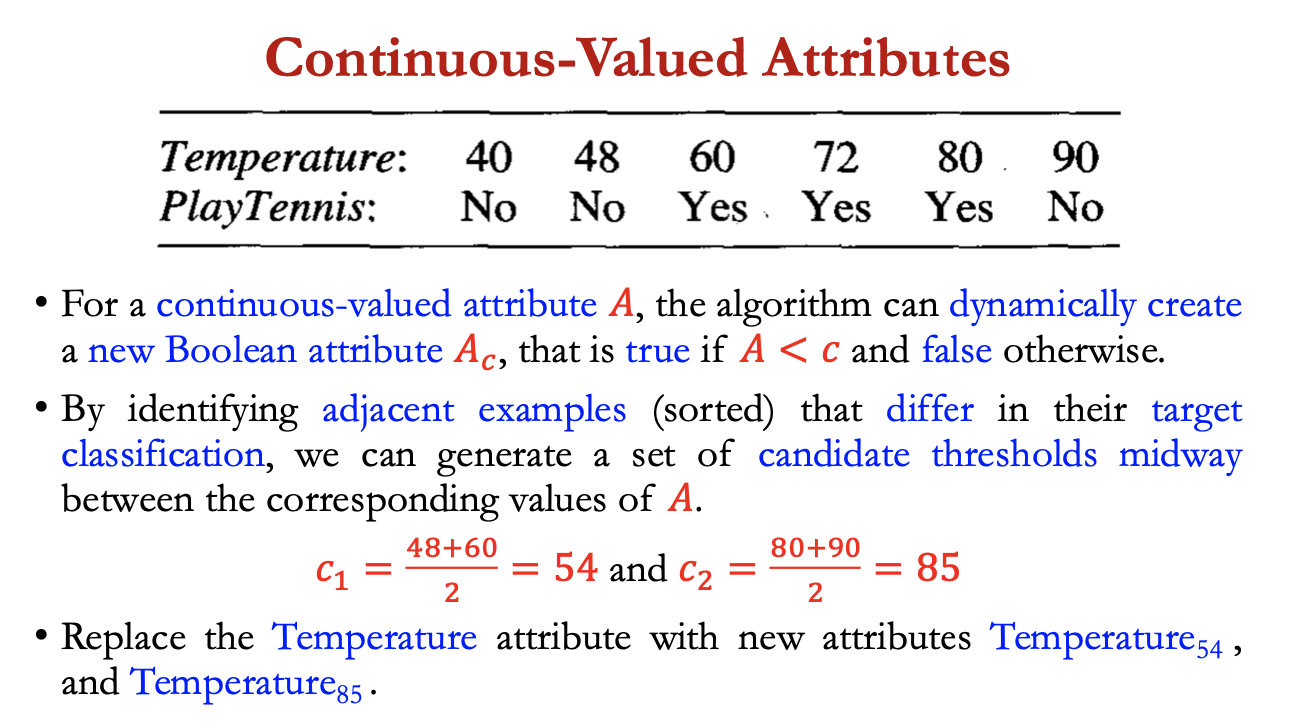 <p>continuous valued attributes</p>