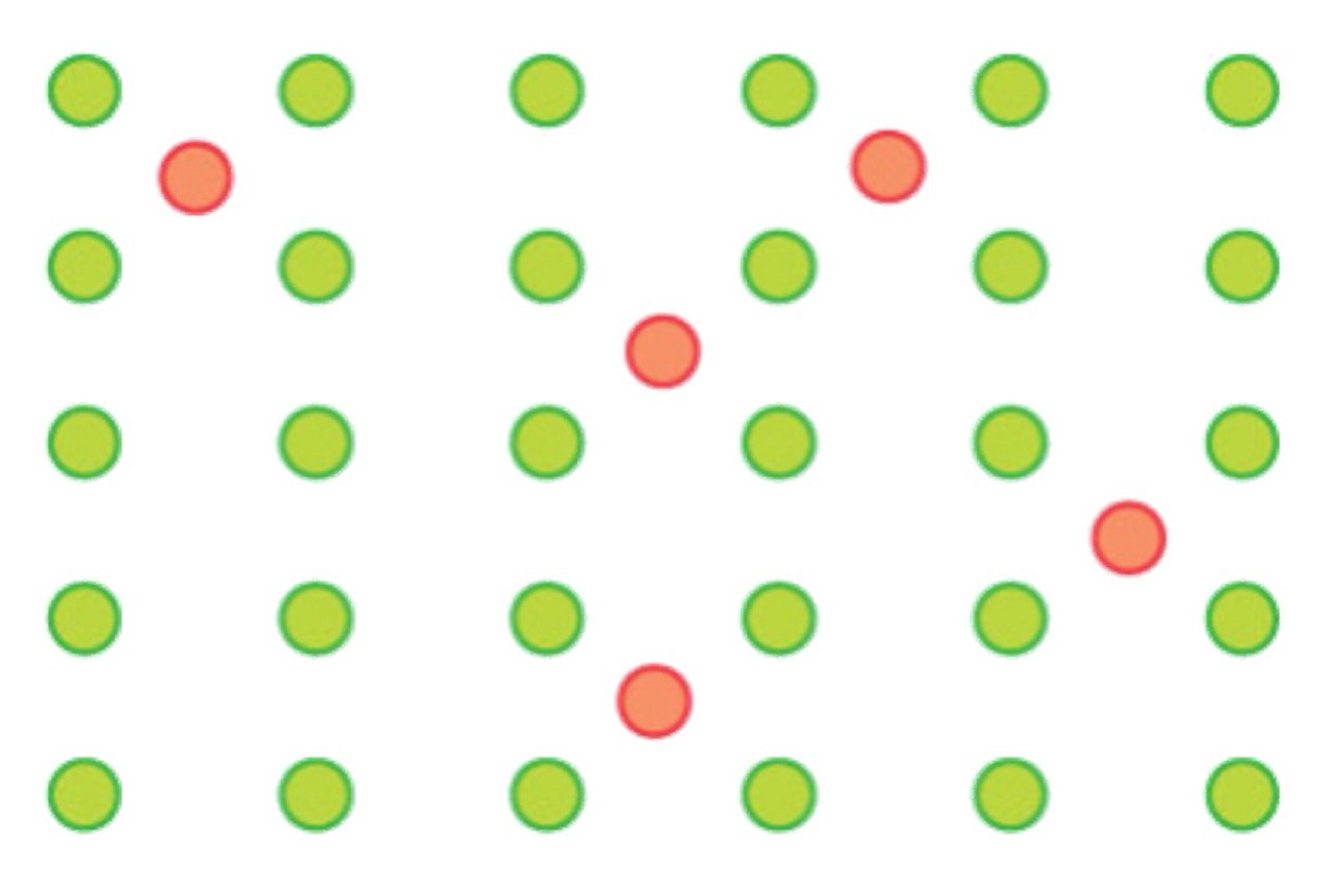 <p>A solid solution in which metal atoms are placed in the holes or interstices of a crystal lattice.</p>