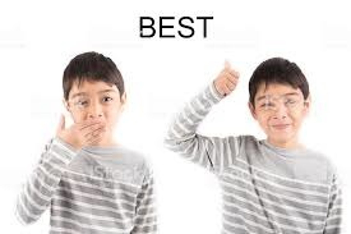 <p>Starting with B handshape over mouth, pull hand toward dominant side and form a thumbs up sign at the level of the forehead.</p>