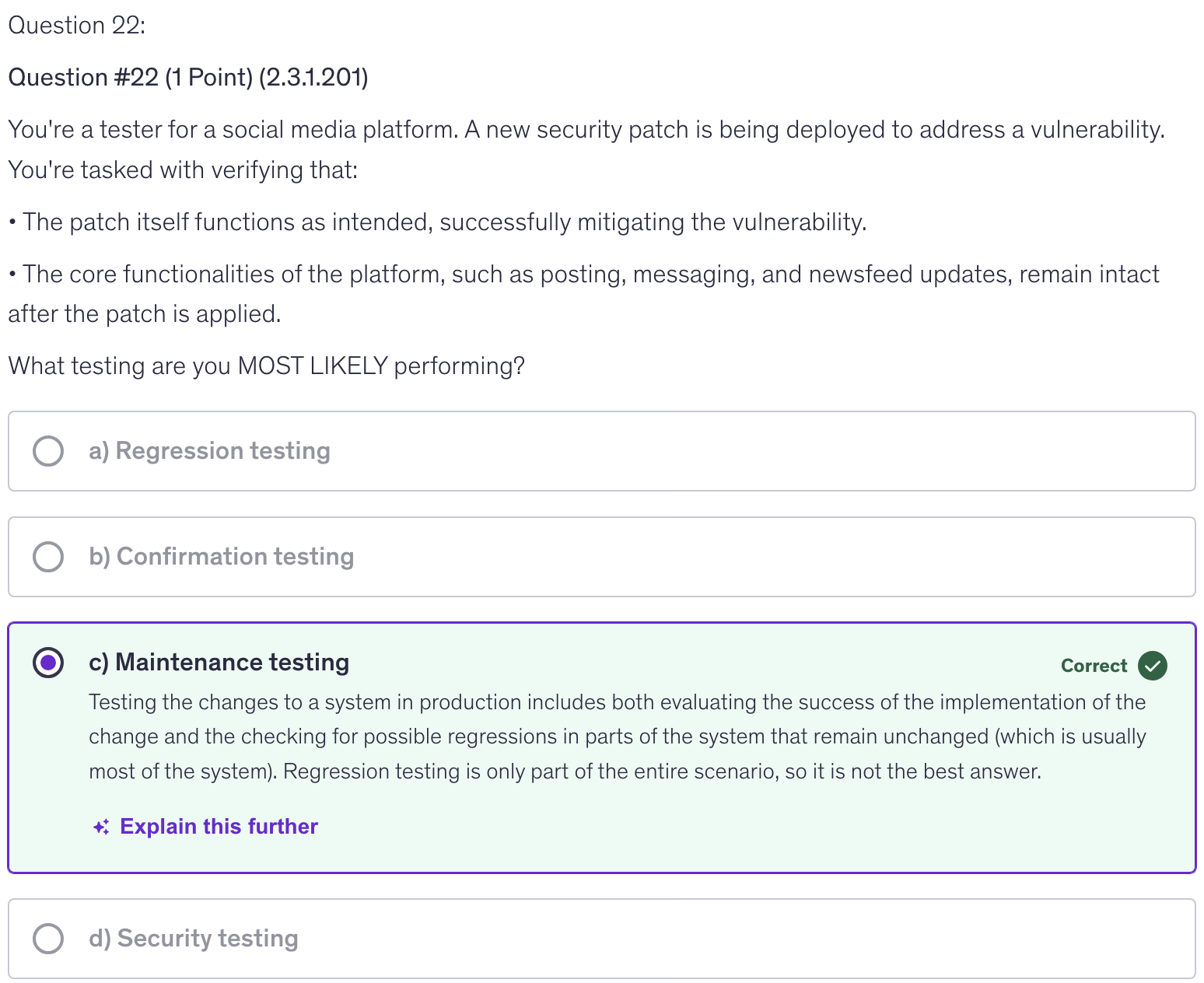 <p>c) Maintenance Testing</p>