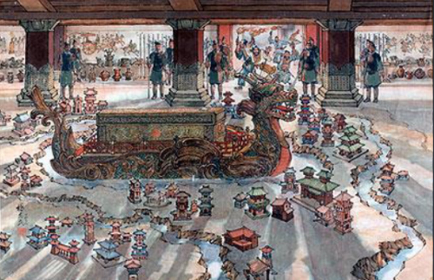 <p>-miniature model of "universe"</p><p>-waterways and oceans of mercury, constellations on ceiling</p><p>-copper coffin, rich grave goods</p>