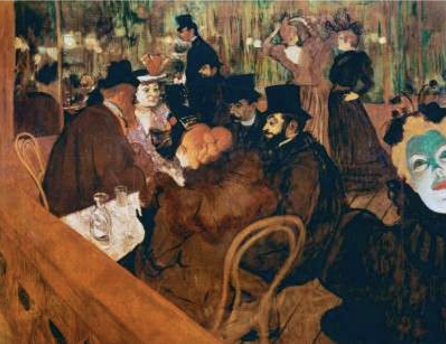 * self portrait (short man next to tall man in the back), loved painting nightlife in Paris
  * had very small legs because they broke and never healed properly
* tried capturing electric lamp lighting on dancer’s face