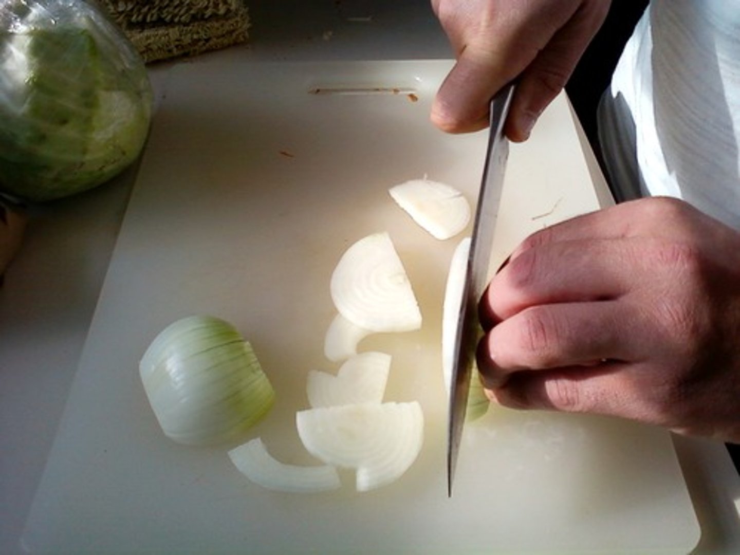 <p>cut up into pieces</p>