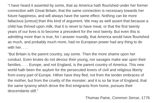 <p>Paine’s argument best provides evidence for which of the following developments resulting from the American Revolution?</p>