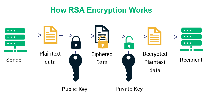 <p>Rivest, Shamir, & Adleman</p><p>Asymmetric algorithm that uses the product of two very large rime numbers with an equal length of between 100 and 200 digits.</p><p>Browsers use RSA to establish a secure connection.</p>